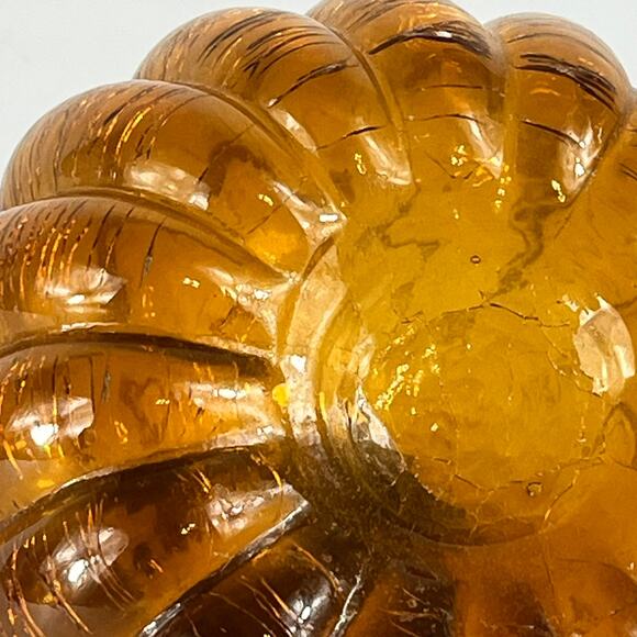 Mouth Blown Amber Art Glass Pumpkin Orange Crackle Curly Stem Handmade Handblown - Picture 12 of 12